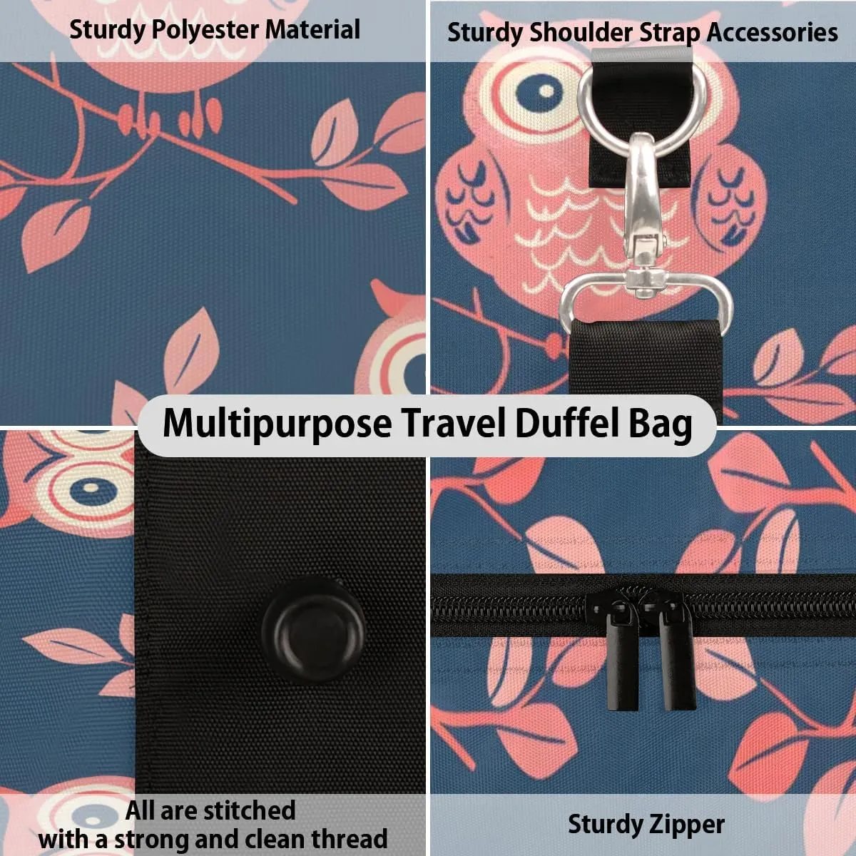 Travel Duffle Bag Cute Owl Branch Gym Bags for Men Women Travel Duffel Bags with Adjustable Shoulder Strap Carry On Weekender Bag