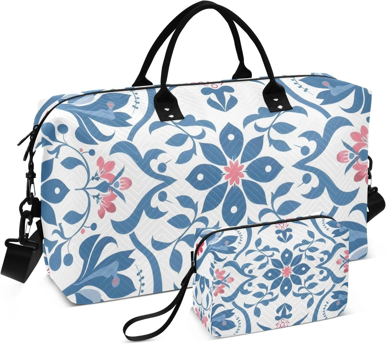 Travel Duffle Bag, Ornamental Floral Pattern Gym Bag with Storage Bag Weekender Overnight Bag for Men Women Trip Sports Yoga