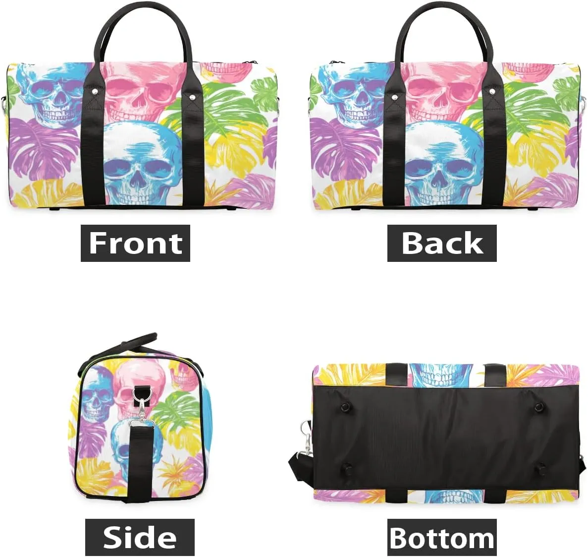 Travel Duffle Bag Palm Leaves Skull Gym Bags for Men Women Travel Duffel Bags with Adjustable Shoulder Strap Carry On Weekender Bag
