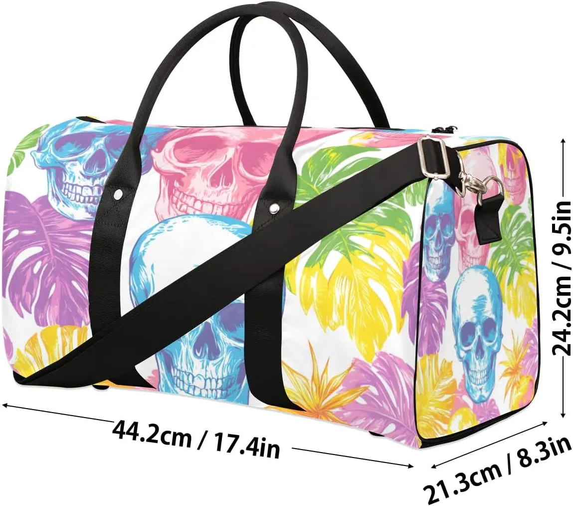 Travel Duffle Bag Palm Leaves Skull Gym Bags for Men Women Travel Duffel Bags with Adjustable Shoulder Strap Carry On Weekender Bag