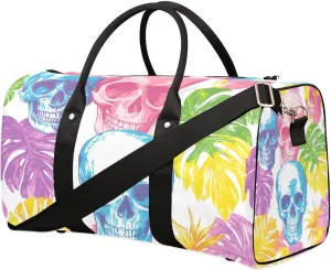 Travel Duffle Bag Palm Leaves Skull Gym Bags for Men Women Travel Duffel Bags with Adjustable Shoulder Strap Carry On Weekender Bag