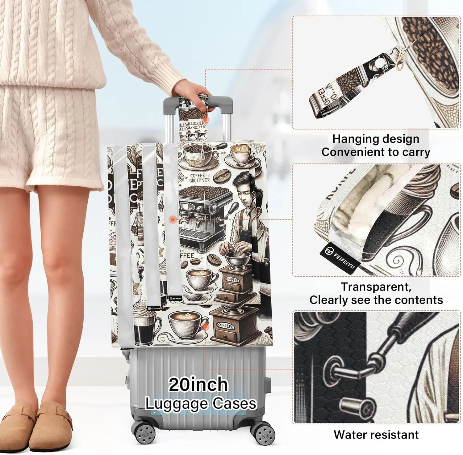Travel Packing Bags Coffee Topics Compression Storage Shoe Bag Shoe Bags with Sturdy Zipper
