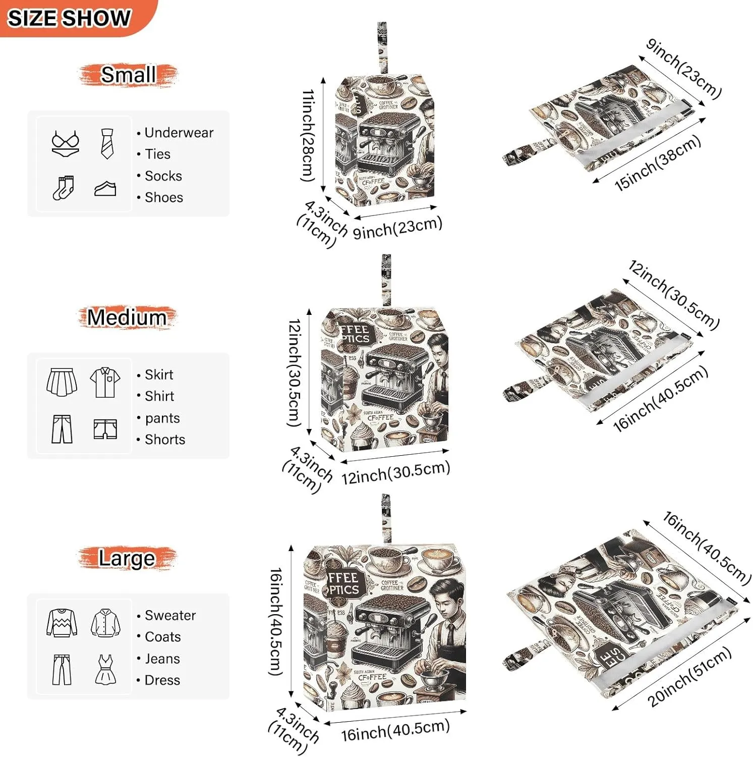 Travel Packing Bags Coffee Topics Compression Storage Shoe Bag Shoe Bags with Sturdy Zipper