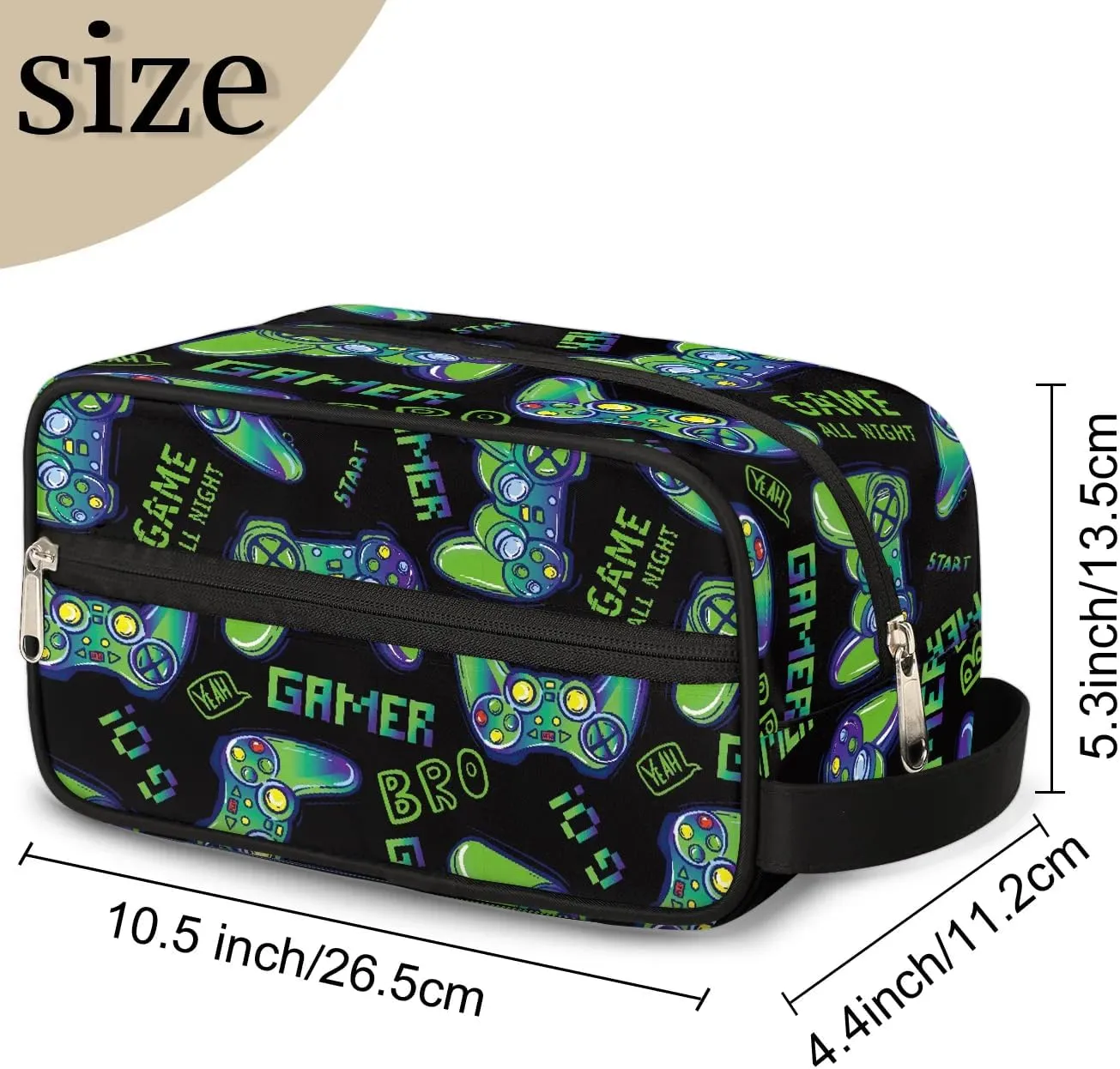 Travel Toiletry Bag for Boys Kids, Waterproof Hanging Dopp Kit for Men, Shaving Bag with Large Capacity for Travel, Sports, Shower (Blue Video Game)