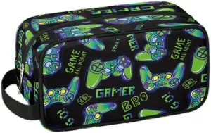 Travel Toiletry Bag for Boys Kids, Waterproof Hanging Dopp Kit for Men, Shaving Bag with Large Capacity for Travel, Sports, Shower (Blue Video Game)