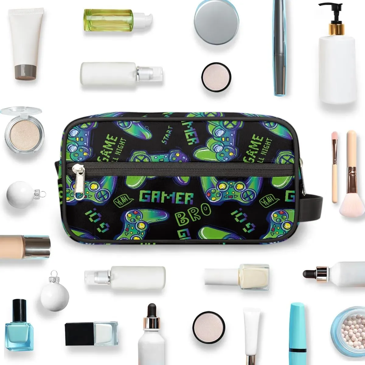 Travel Toiletry Bag for Boys Kids, Waterproof Hanging Dopp Kit for Men, Shaving Bag with Large Capacity for Travel, Sports, Shower (Blue Video Game)