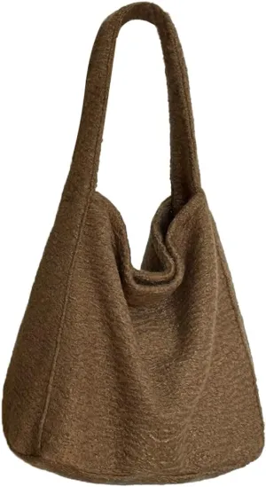 Trendy Slouchy Tote Bag for Women Soft Woolen Shoulder Handbags 2024 Winter Purses Casual Satchel Bags Travel Work 2PCS