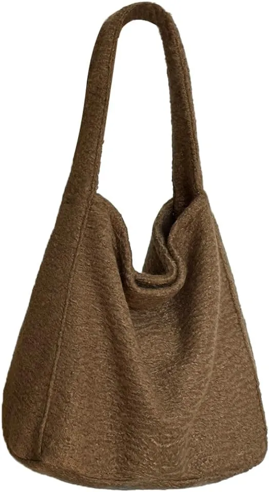 Trendy Slouchy Tote Bag for Women Soft Woolen Shoulder Handbags 2024 Winter Purses Casual Satchel Bags Travel Work 2PCS