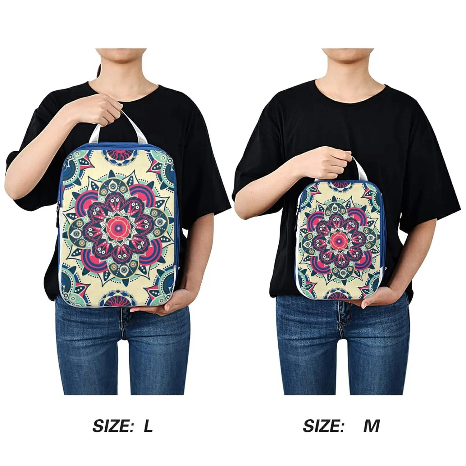 Tribal Ethnic Mandala Floral Flowers Abstract Ornamental Backdrop 3 Set Packing Cubes, Waterproof Check Oxford cloth Organizers, Travel Packing Toiletry Storage Bag