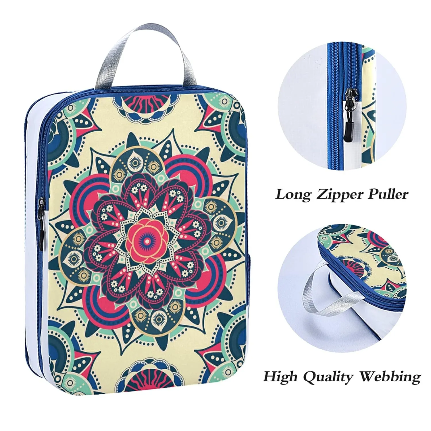 Tribal Ethnic Mandala Floral Flowers Abstract Ornamental Backdrop 3 Set Packing Cubes, Waterproof Check Oxford cloth Organizers, Travel Packing Toiletry Storage Bag