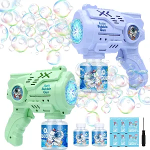TRILVIX 2-Pack LED 16 Holes Bubble Gun Bubble Machine with Refill Solution Leak-Proof Bubble Blower Toys for Kids Aged 3  Outdoor Kids Game Party Favor Summer Lawn Swimming Pool Birthday Gift Wedding