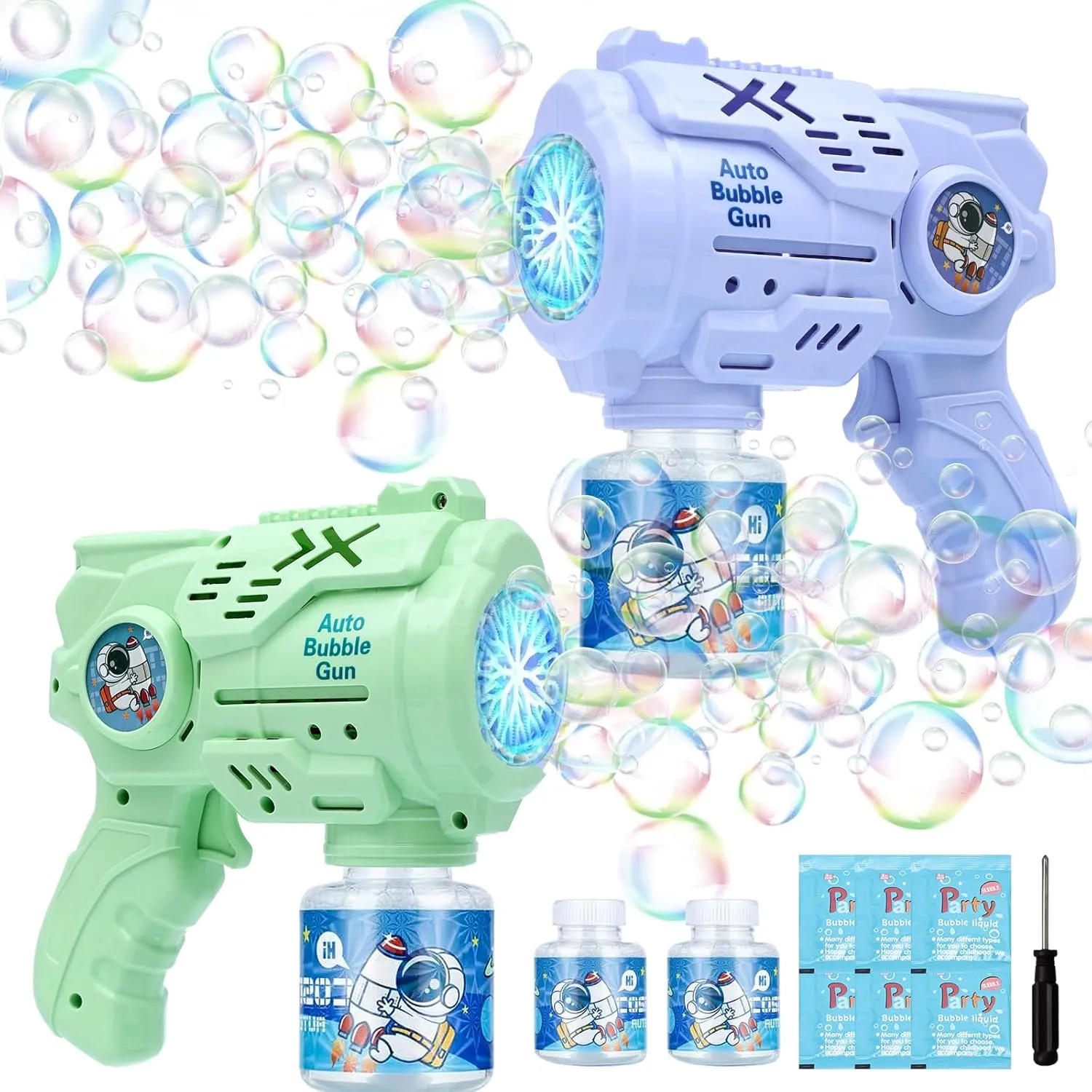TRILVIX 2-Pack LED 16 Holes Bubble Gun Bubble Machine with Refill Solution Leak-Proof Bubble Blower Toys for Kids Aged 3  Outdoor Kids Game Party Favor Summer Lawn Swimming Pool Birthday Gift Wedding