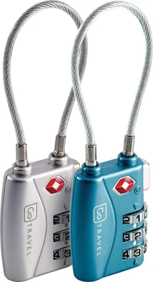 TSA Combi Cable Padlocks, 3-Dial Design Combination Lock, TSA Approved Locks for Luggage, Travel Essentials, Silver and Blue, Twin Pack