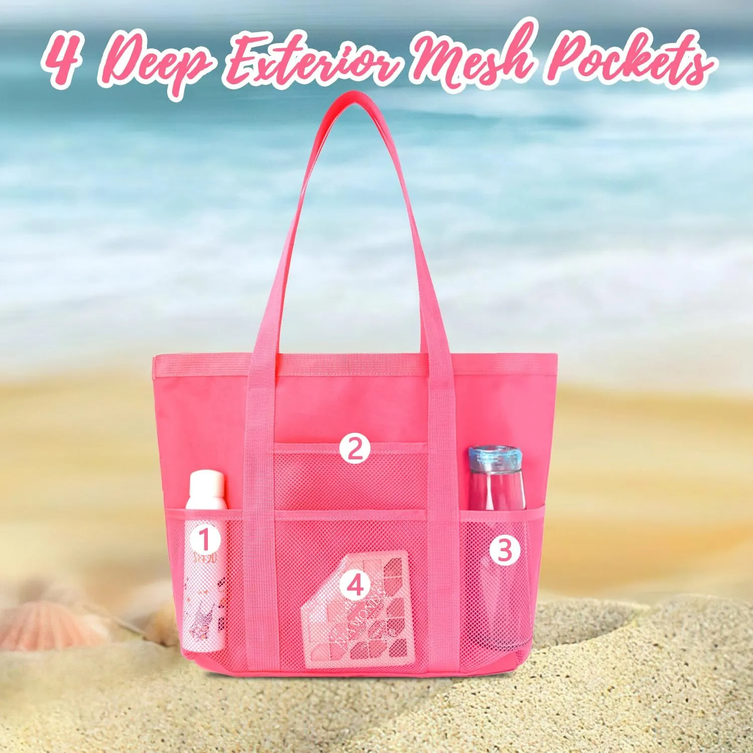 Ulico Personalized Beach Bag Embroidered Name,Custom Mesh Tote Bag for Women, Foldable Shoulder Bag for Swimming Pools Travel