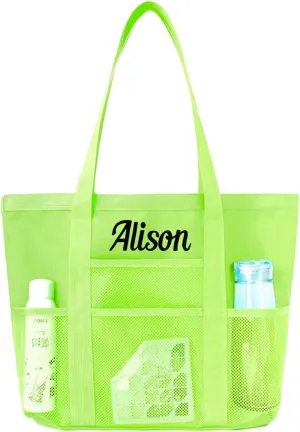 Ulico Personalized Beach Bag Embroidered Name,Custom Mesh Tote Bag for Women, Foldable Shoulder Bag for Swimming Pools Travel