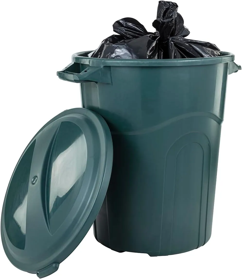 United Solution ECOSolution 32 Gallon Garbage Can, ECO Green, Easy to Carry Garbage Can with Sturdy Construction, Pass-Through Handles & Attachable Click Lock Lid, Indoor or Outdoor Use, 2-Pack