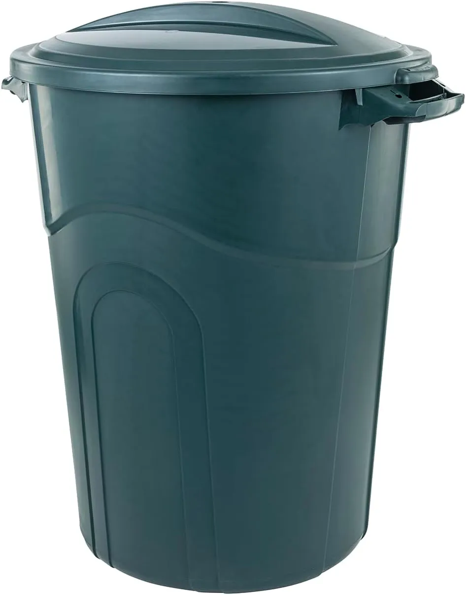 United Solution ECOSolution 32 Gallon Garbage Can, ECO Green, Easy to Carry Garbage Can with Sturdy Construction, Pass-Through Handles & Attachable Click Lock Lid, Indoor or Outdoor Use, 2-Pack