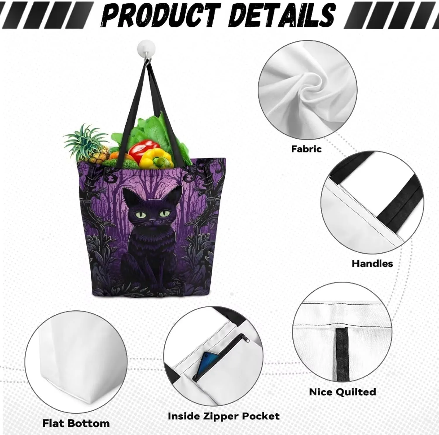 Upetstory Reusable Grocery Shopping Bag Cloth Tote Bags for Adults Teen Girls