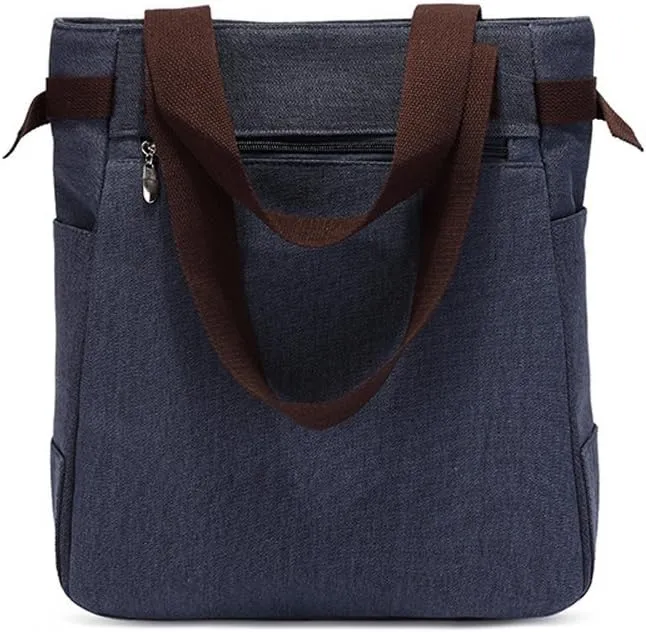 Valentoria Canvas Tote Handbag for Women Cute Cat Embroidery Shoulder Purse Large Zipper Travel Work Shopping Grocery Bags