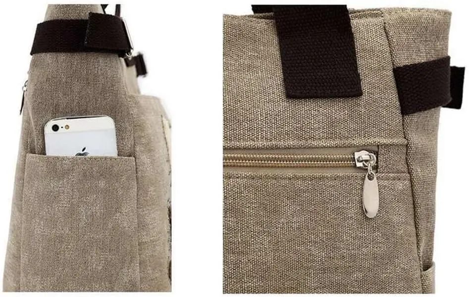 Valentoria Canvas Tote Handbag for Women Cute Cat Embroidery Shoulder Purse Large Zipper Travel Work Shopping Grocery Bags