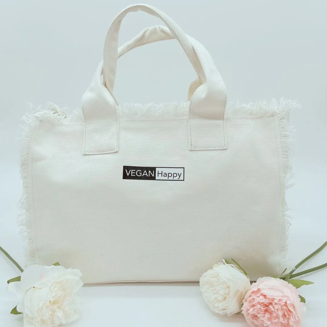 Vegan Happy Fringed Tote & Crossbody Bag | Subtle VH Logo