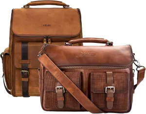 VELEZ Top Grain Leather Backpack for Men Brown Designer Bookbag Business Casual Shoulder Bag   Mens Messenger Laptop Bag travel Briefcase Computer Bags