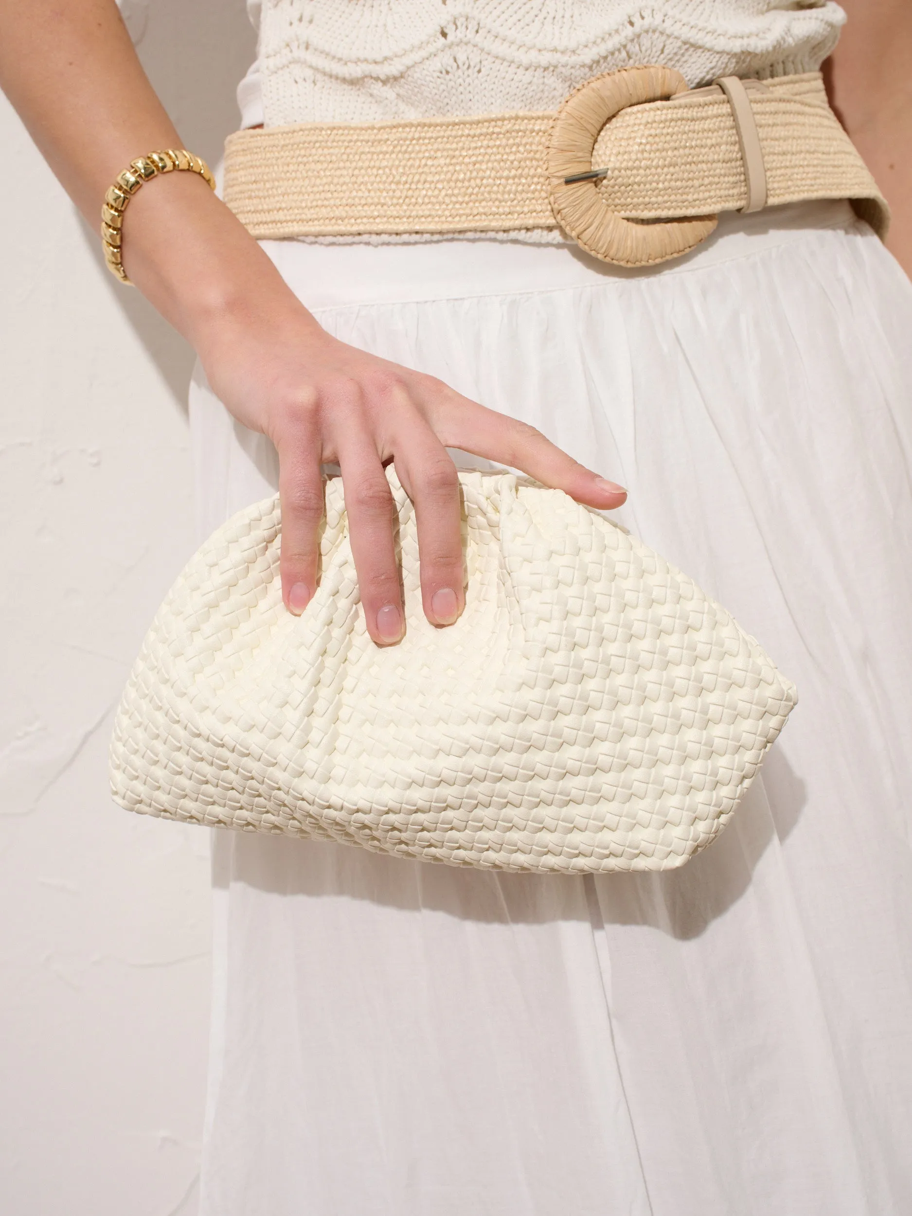 Venetia Woven Clutch Bag in White