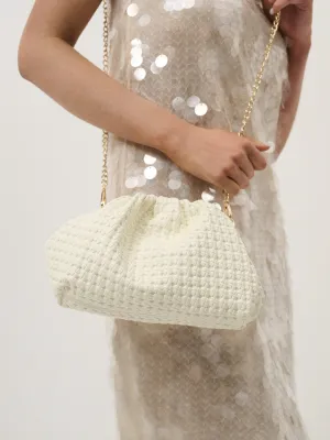 Venetia Woven Clutch Bag in White