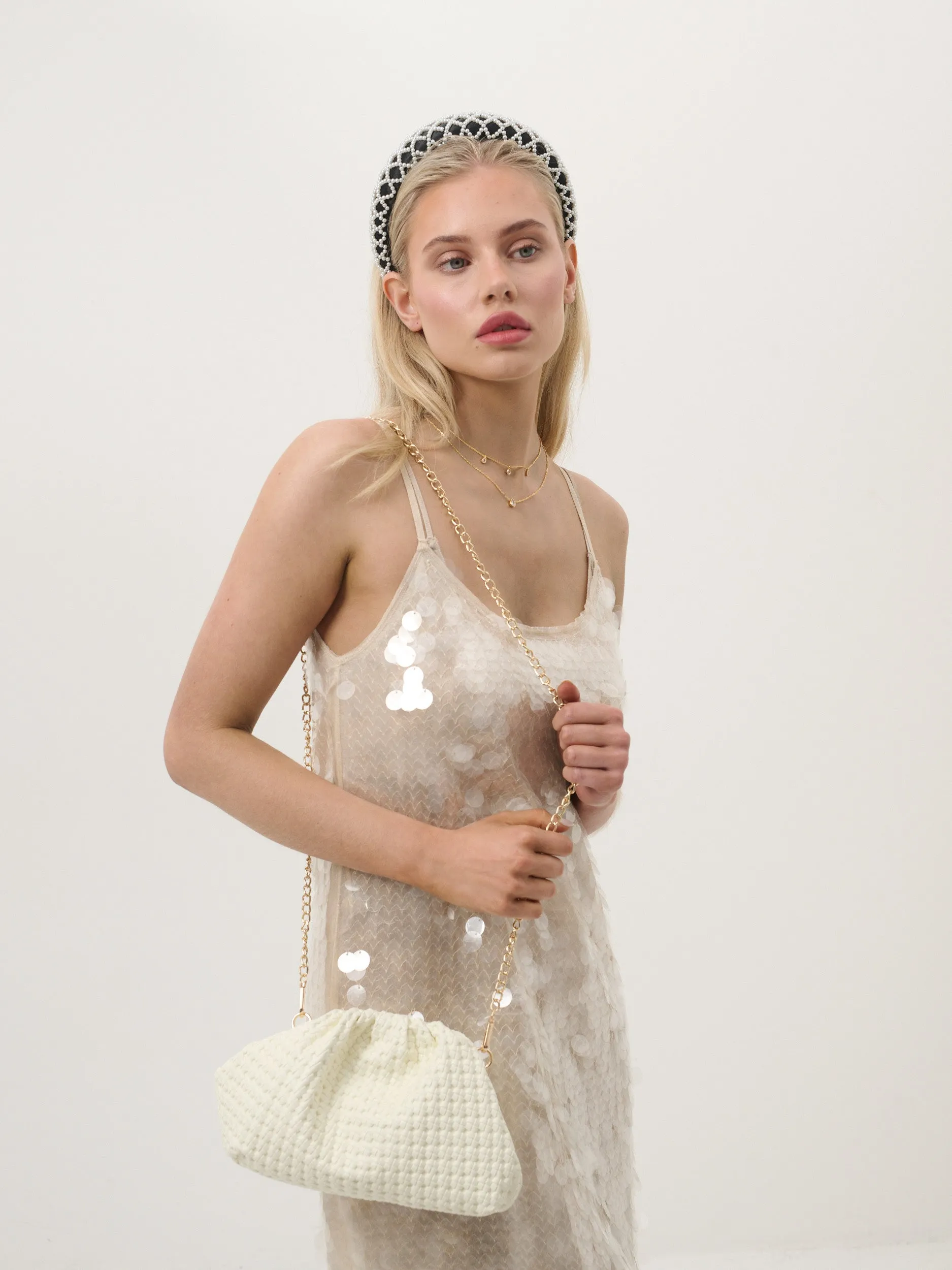 Venetia Woven Clutch Bag in White