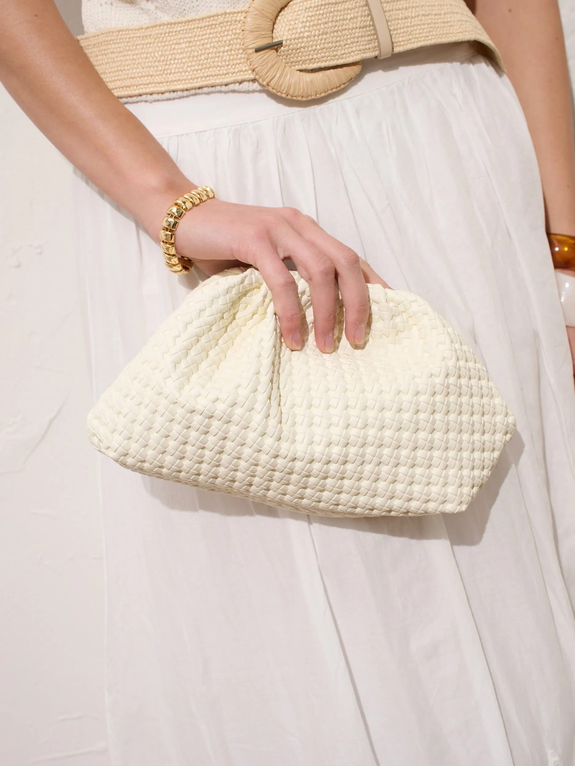Venetia Woven Clutch Bag in White