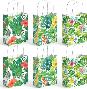 VGOODALL 24 Pack Party Favor Bags with Handles, 5.5" x 2.8" x 8" Hawaii Luau Goodie Treat Bags for Aloha Festival Beach Theme Birthdays Pool Parties Bulk Gift Packaging Supplies
