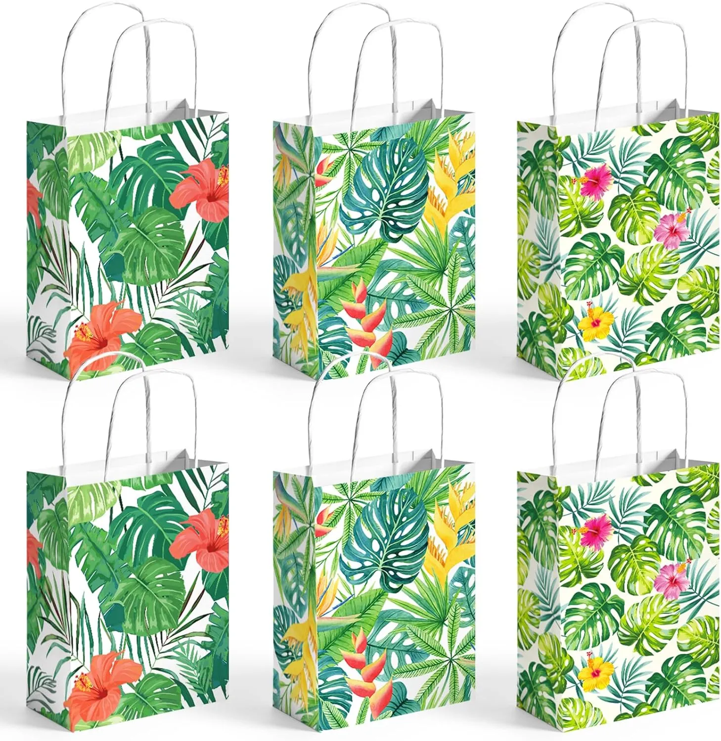 VGOODALL 24 Pack Party Favor Bags with Handles, 5.5" x 2.8" x 8" Hawaii Luau Goodie Treat Bags for Aloha Festival Beach Theme Birthdays Pool Parties Bulk Gift Packaging Supplies