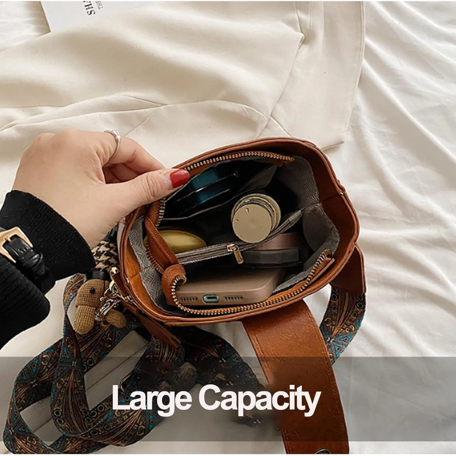 Vintage Fashion Bag with Adjustable Wider Shoulder Strap, Crossbody Bags for Women, Vintage Retro Small Water Bucket Bag