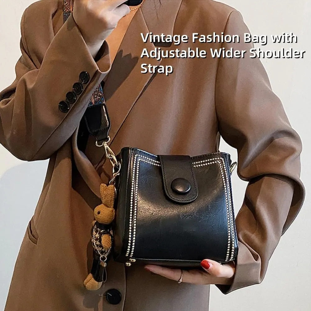 Vintage Fashion Bag with Adjustable Wider Shoulder Strap, Crossbody Bags for Women, Vintage Retro Small Water Bucket Bag