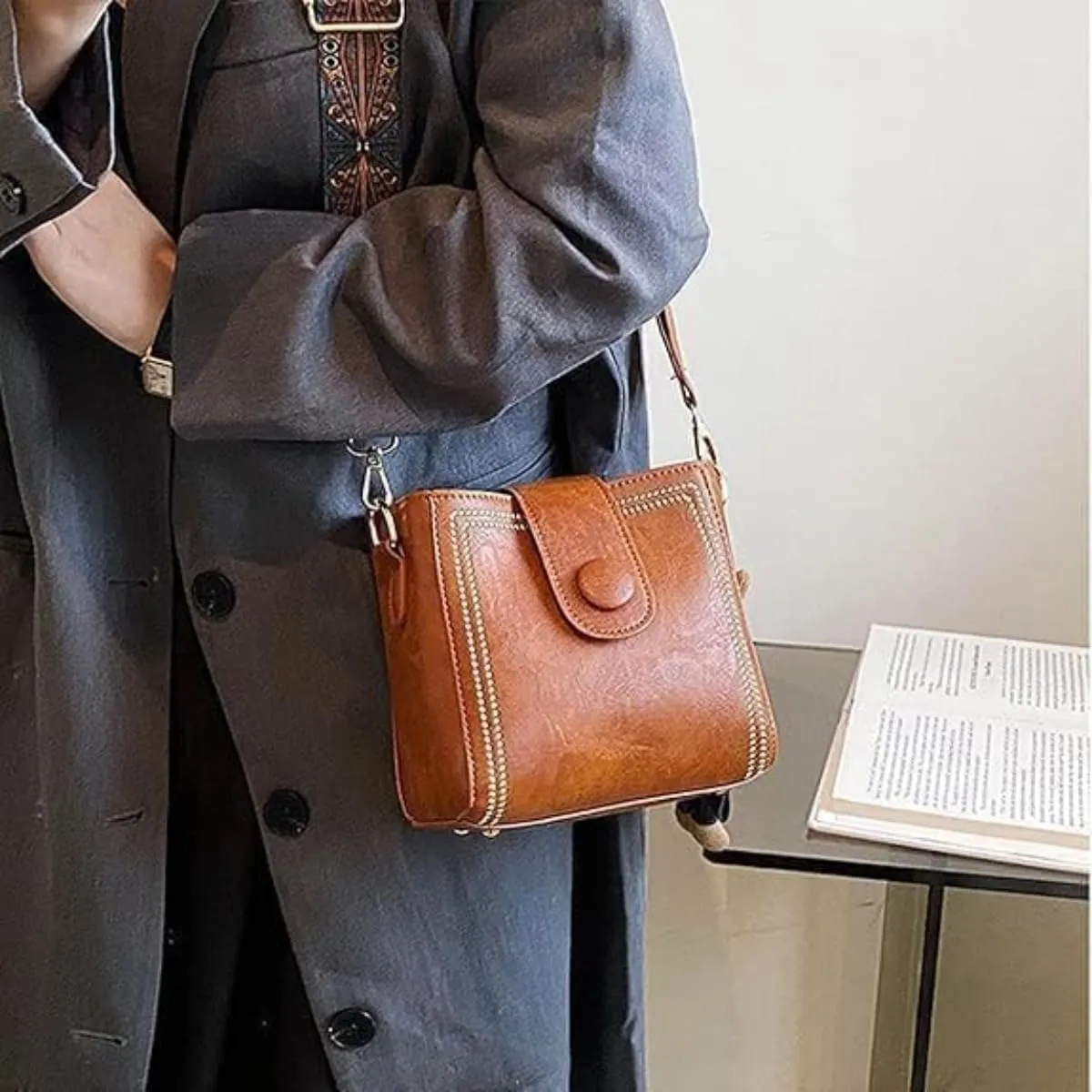 Vintage Fashion Bag with Adjustable Wider Shoulder Strap, Crossbody Bags for Women, Vintage Retro Small Water Bucket Bag