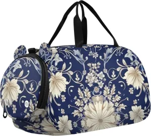Vintage Ornamental Floral Duffle Bag for Girl, Sports Duffle Gym Bags with Shoe Compartment, Personalized Overnight Bag Travel Weekender for Kids