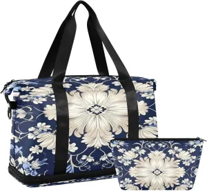 Vintage Ornamental Floral Gym Bag - Weekender Overnight Bags for Women Men, Sport Travel Duffel Bag with Wet Pocket & Shoe Compartment