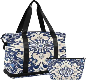Vintage Ornamental Floral Gym Bag - Weekender Overnight Bags for Women Men, Sport Travel Duffel Bag with Wet Pocket & Shoe Compartment