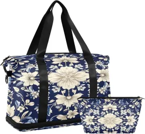 Vintage Ornamental Floral Gym Bag - Weekender Overnight Bags for Women Men, Sport Travel Duffel Bag with Wet Pocket & Shoe Compartment