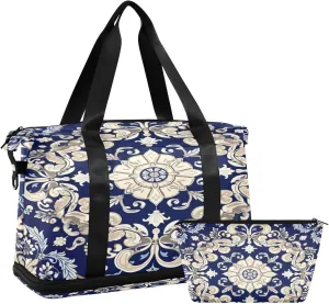 Vintage Ornamental Floral Gym Bag - Weekender Overnight Bags for Women Men, Sport Travel Duffel Bag with Wet Pocket & Shoe Compartment