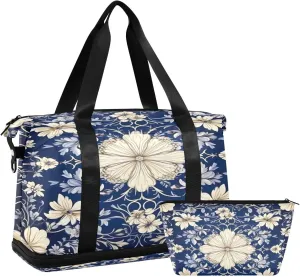 Vintage Ornamental Floral Gym Bag - Weekender Overnight Bags for Women Men, Sport Travel Duffel Bag with Wet Pocket & Shoe Compartment