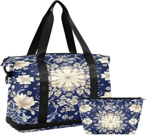 Vintage Ornamental Floral Gym Bag - Weekender Overnight Bags for Women Men, Sport Travel Duffel Bag with Wet Pocket & Shoe Compartment