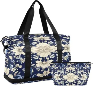 Vintage Ornamental Floral Sports Gym Bag,Travel Duffel bag with Wet Pocket & Shoes Compartment Lightweight Waterproof Overnight Bag for Men Women