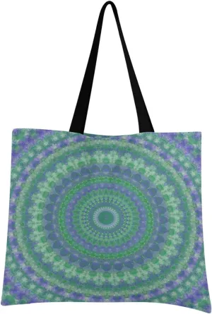 visesunny Women Extra Large Tote Bag Boho Hippie Blue Green Intricate Symmetrical Mandala Abstract Art Shoulder Bags Ladies Beach Travel Reusable Grocery Shopping Portable Storage Handbag