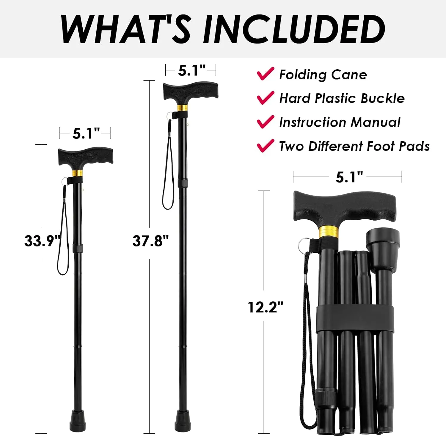 Walking Cane PANZHENG Cane for Man/Woman | Mobility & Daily Living Aids | 5-Level Height Adjustable Walking Stick | Comfortable Plastic T-Handle Portable Walking Stick Folding Cane