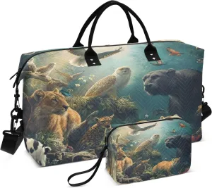 Weekender Bags Travel Duffel Gym Bag Animal Carry on Overnight Tote Bag with Toiletry Bag for Airplane Travel Trip Gym Yoga