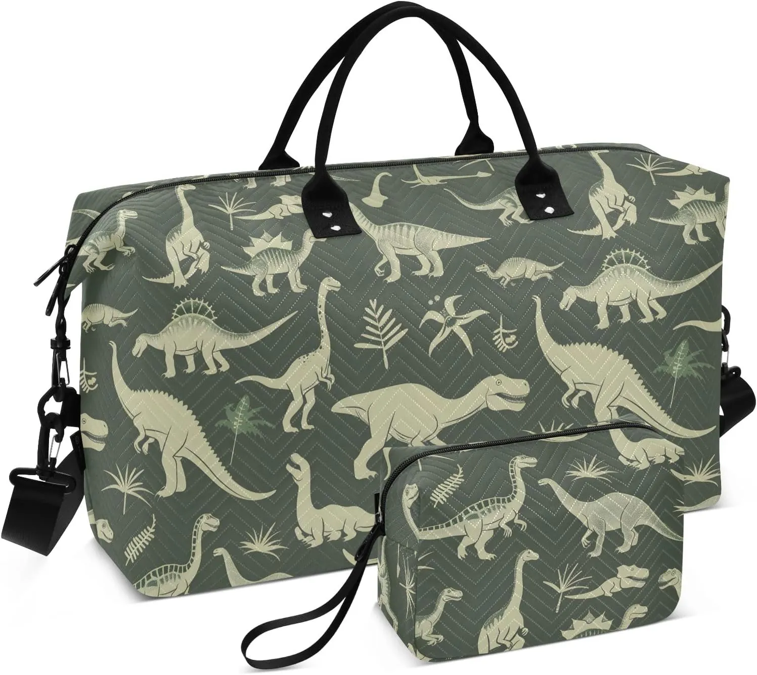 Weekender Bags Travel Duffel Gym Bag Seamless Ornamental Dinosaurs Carry on Overnight Tote Bag with Toiletry Bag for Airplane Travel Trip Gym Yoga