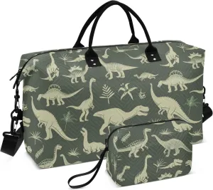 Weekender Bags Travel Duffel Gym Bag Seamless Ornamental Dinosaurs Carry on Overnight Tote Bag with Toiletry Bag for Airplane Travel Trip Gym Yoga