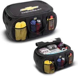 West Coast Corvette Chevrolet Pop Up Trunk Organizer with Gold Bowtie Logo - Chevy Organization Caddy Box - Black for Chevy Truck, Tahoe, Suburban, Sedan