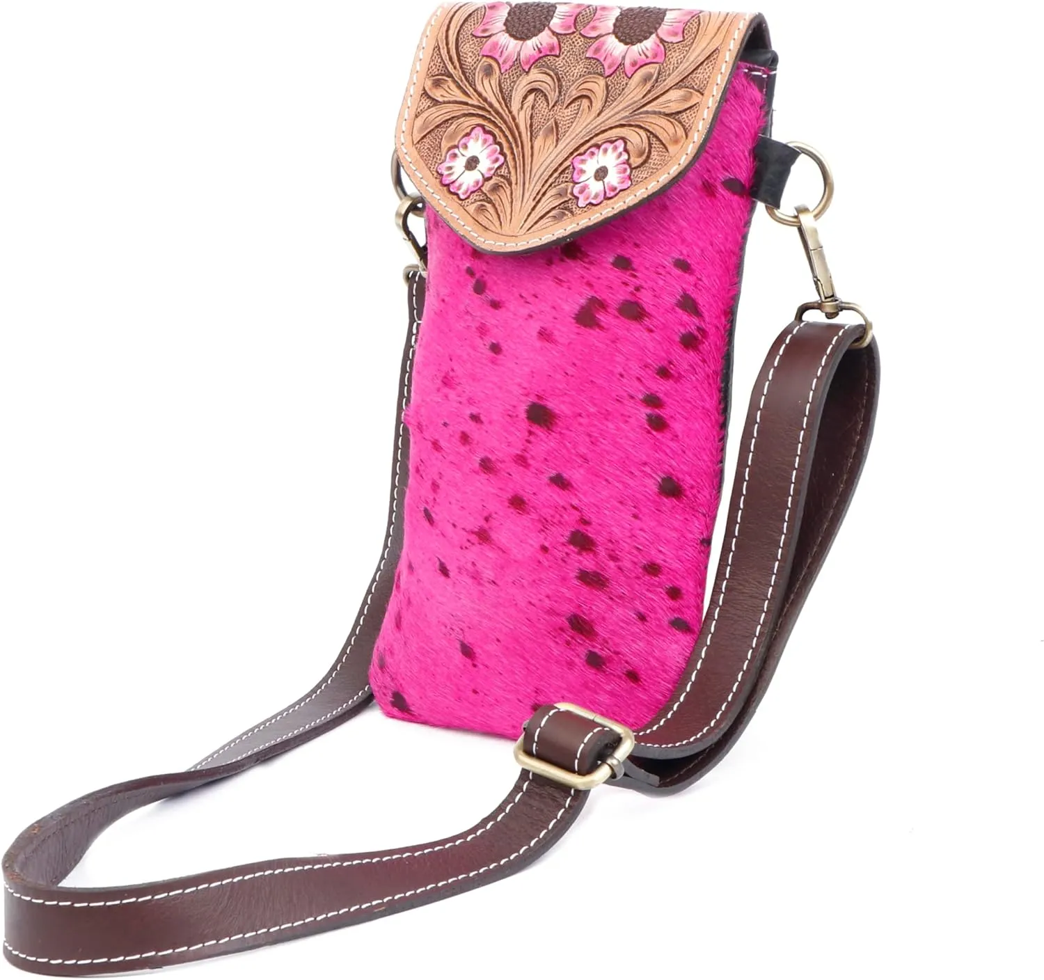 Western Handmade Genuine Leather Sling Bag | Handcrafted Compact Crossbody Bag with Adjustable Strap | Durable and Stylish with Hand-Tooled Design | Ideal for Daily Use, Travel, and Outdoor Adventures